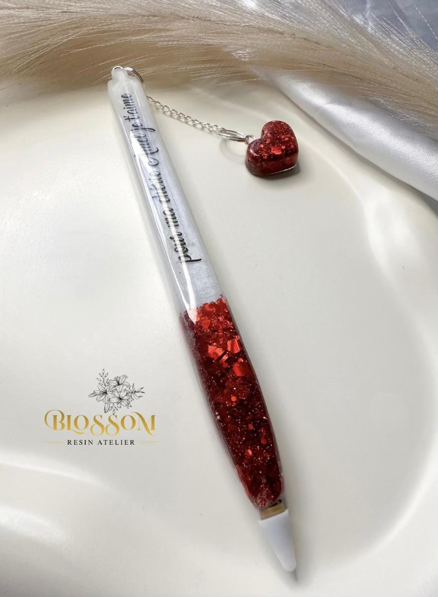 Personalised White Refillable Glitter Resin Pen – Custom Name or Phrase & Glitter Colour | Gift Boxed