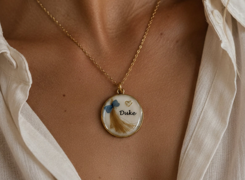 Pet Fur Keepsake Pendant | Blue or Pink Ribbon