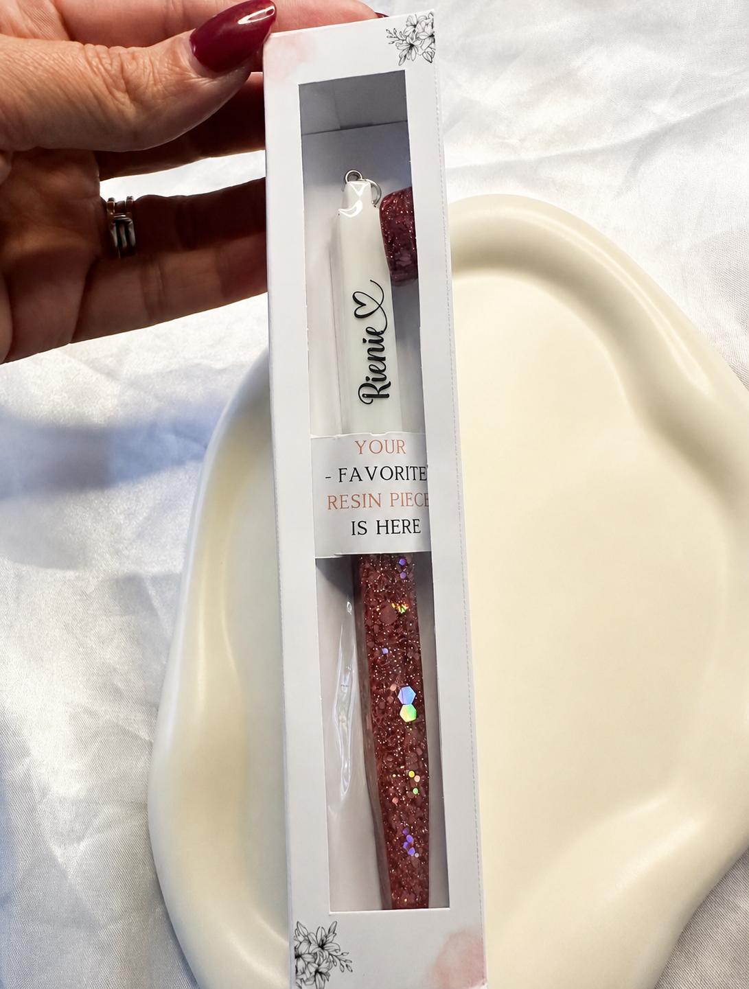 Personalised White Refillable Glitter Resin Pen – Custom Name or Phrase & Glitter Colour | Gift Boxed