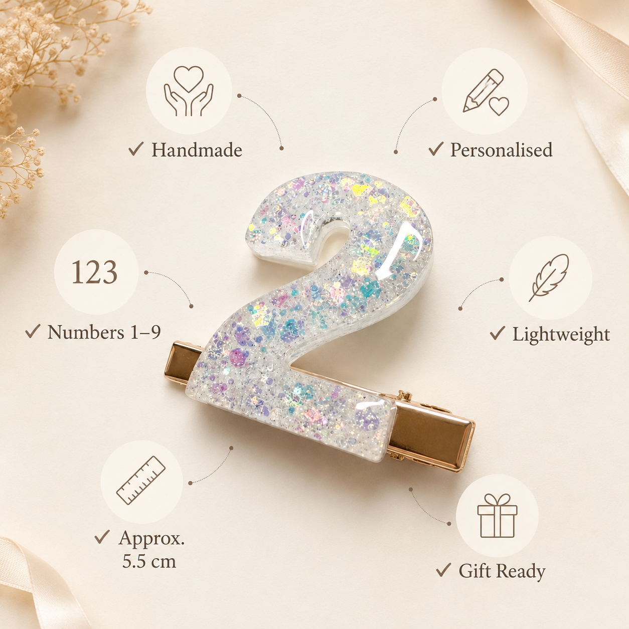 Personalised Glitter Number Hair Clip – Kids Birthday Hair Accessory