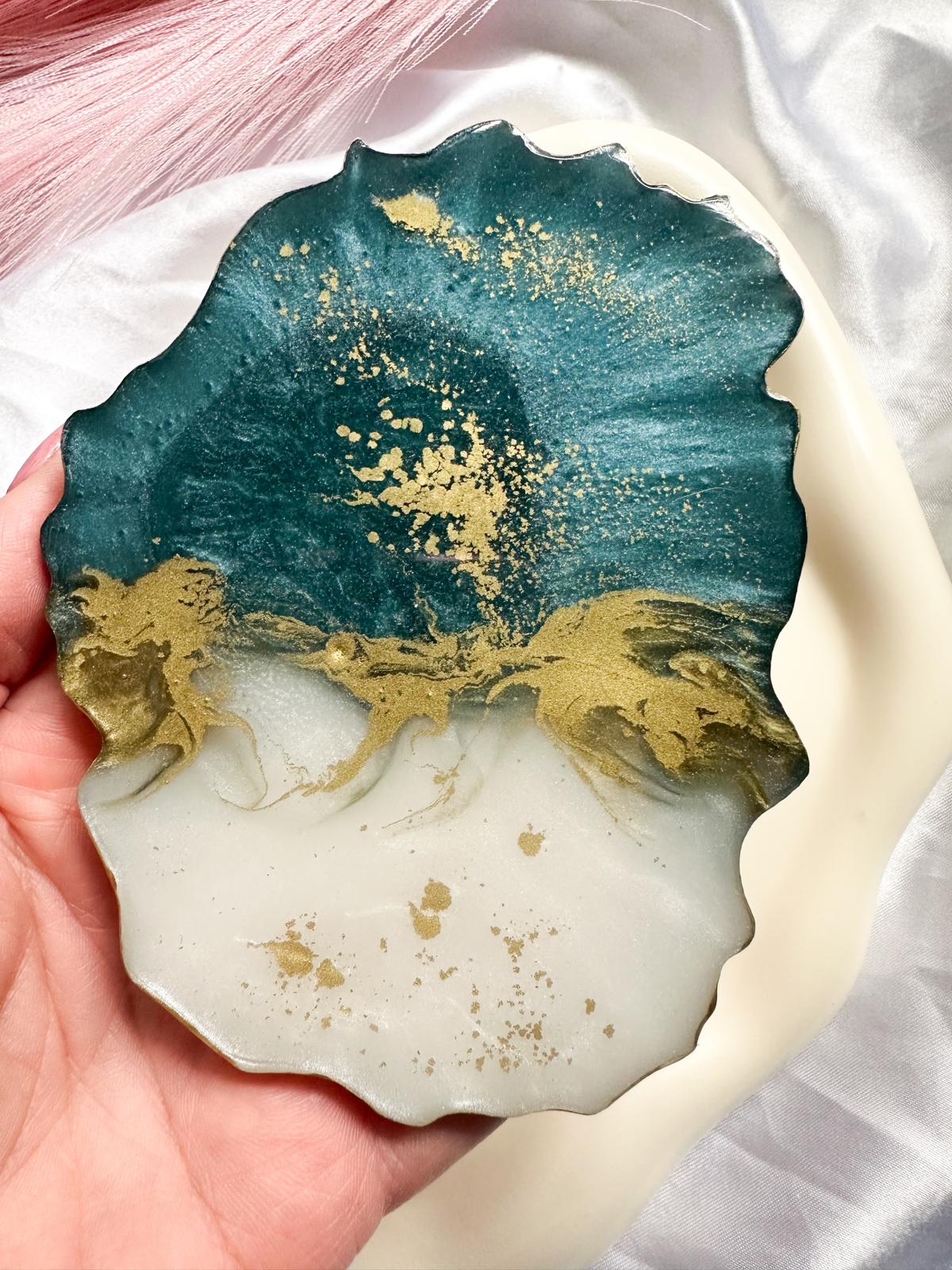 Aurora Resin Coaster | Gold Rim | Teal & Gold | Handcrafted Keepsake