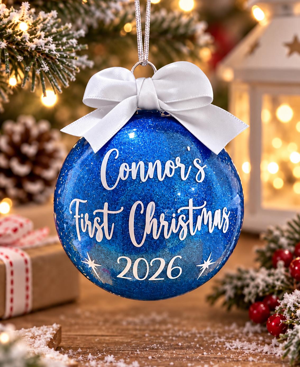 Personalised First Christmas Bauble with Name & Year – Handmade in Australia