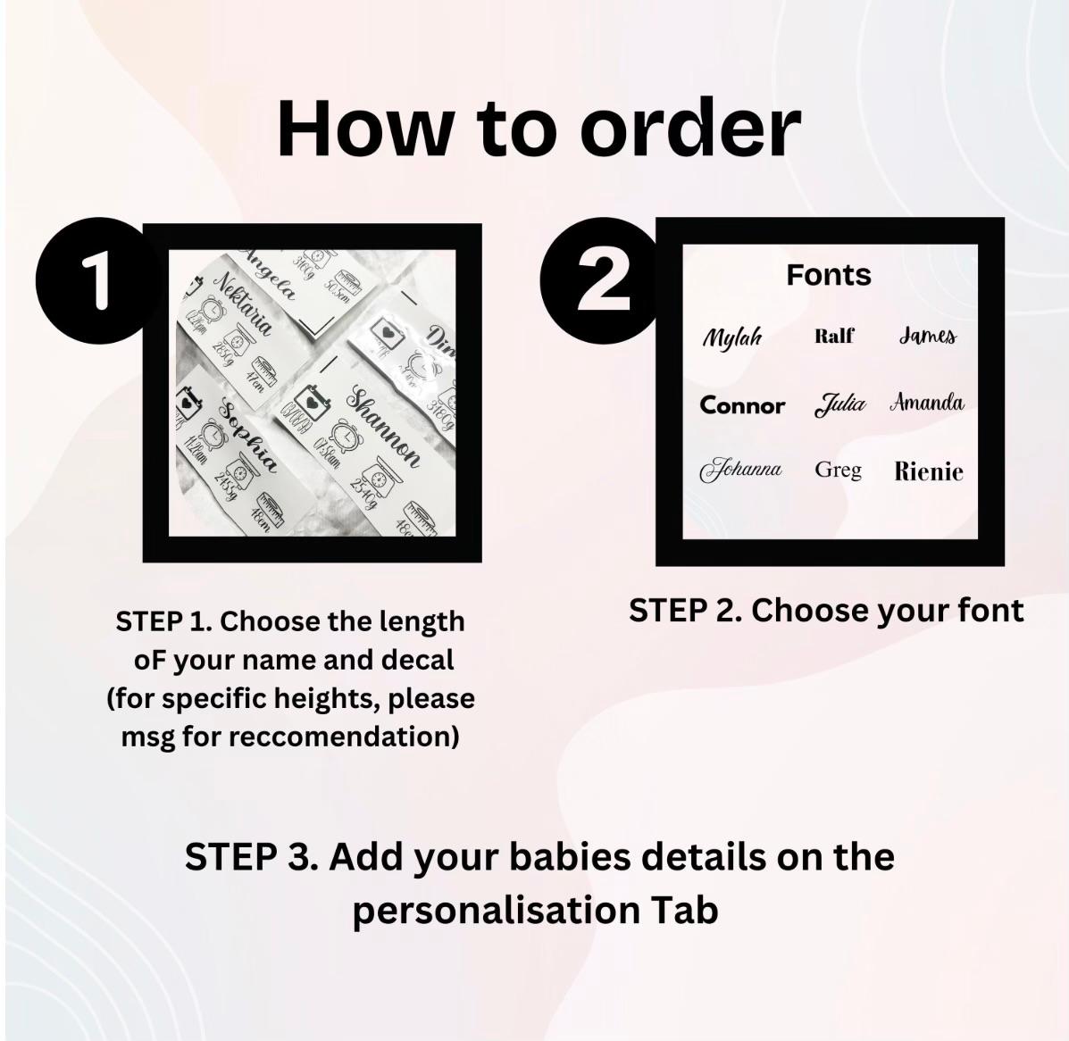 Personalised Baby Birth Measurements Decal Sticker – Name, Date, Time, Weight & Length