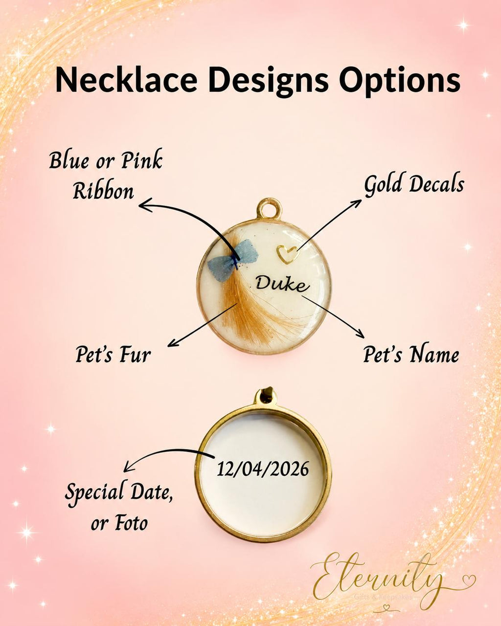 Pet Fur Keepsake Pendant | Blue or Pink Ribbon