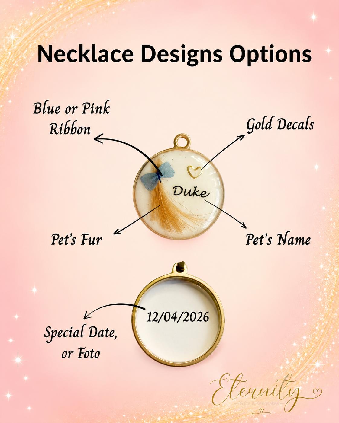 Pet Fur Keepsake Pendant | Blue or Pink Ribbon
