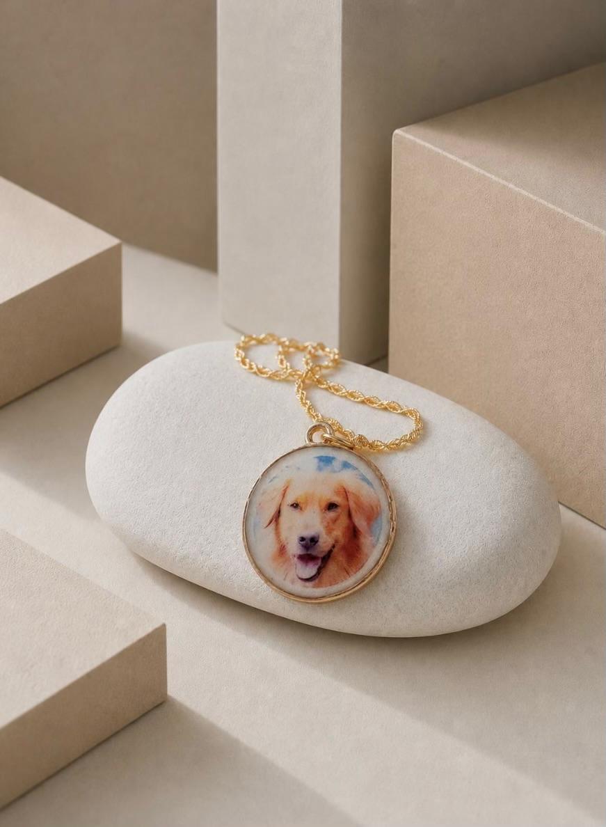 Paw Print Memorial Pendant | Pet Hair Keepsake Jewellery | Personalised Name & Gold Charm