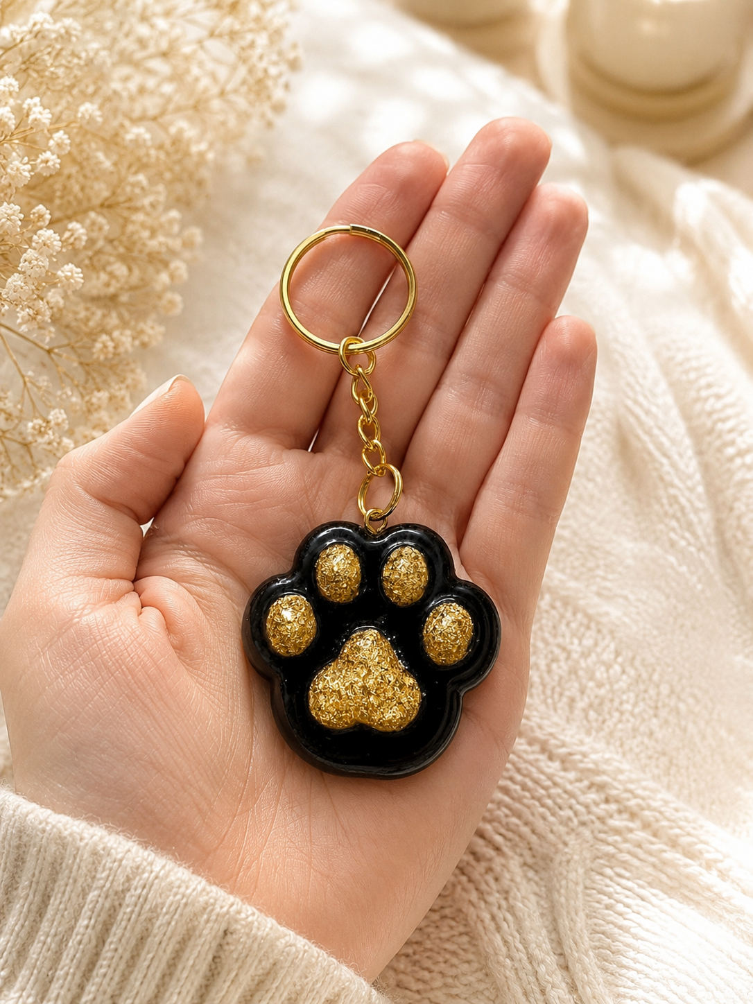 Personalised Paw Print Photo Keychain | Custom Pet Resin Keyring