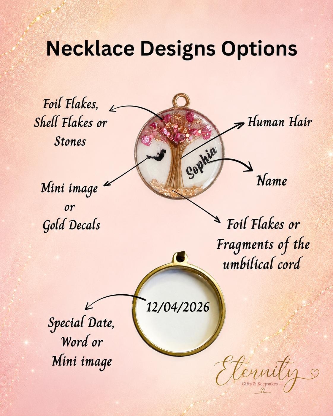 Blossom & Bloom Keepsake Pendant – Personalised Resin Jewellery with Shell Flakes & Shimmer Stones