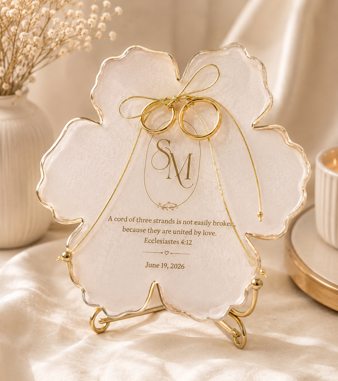 Personalised Petal Resin Wedding Keepsake Plaque | Monogram, Date & Bible Verse | 16cm Gift