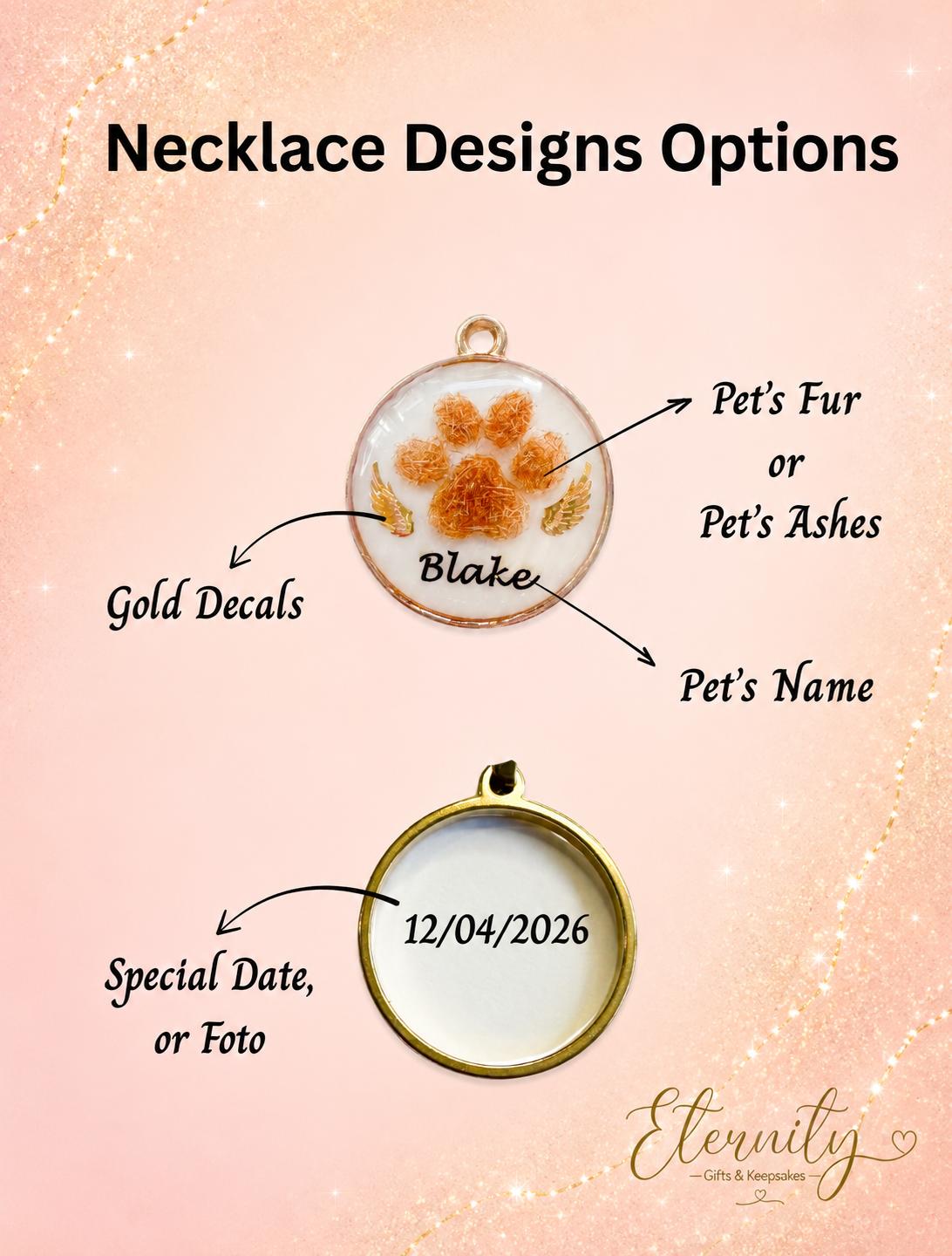 Paw Print Memorial Pendant | Pet Hair Keepsake Jewellery | Personalised Name & Gold Charm