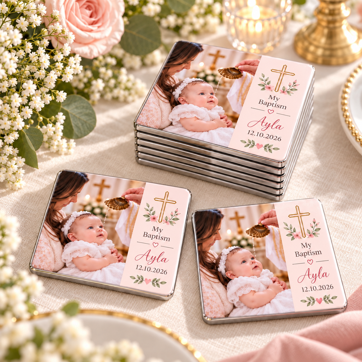 Personalised Baptism Photo Magnets | Christening Favours