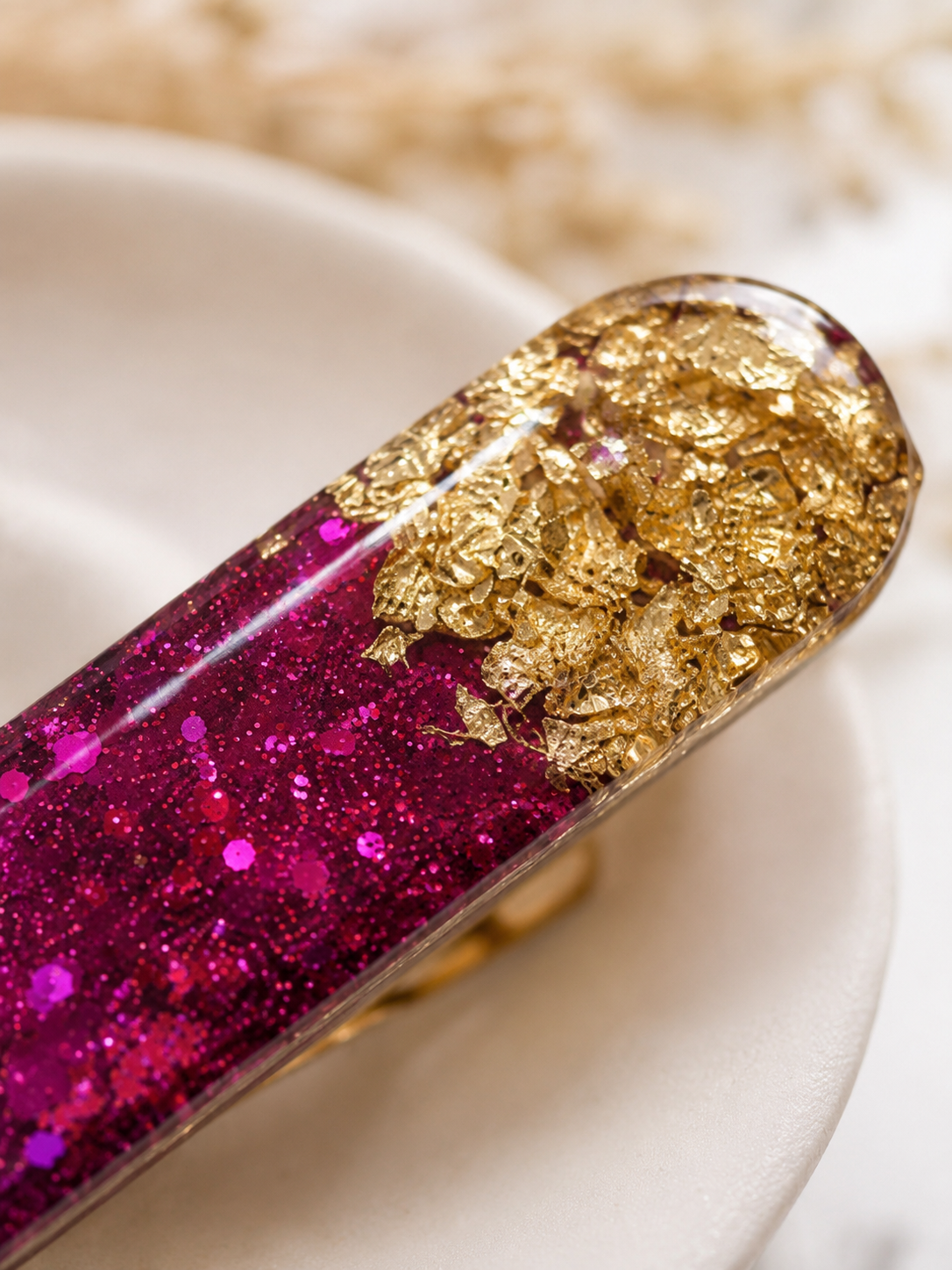 Glitter and Gold-Leaf Resin Hair Clip