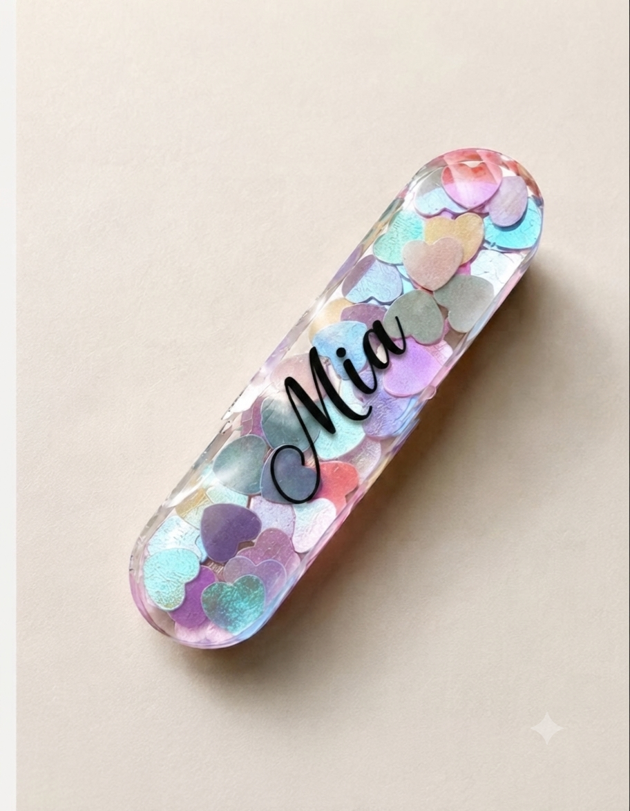 Iridescent Heart Confetti Resin Hair Clip
