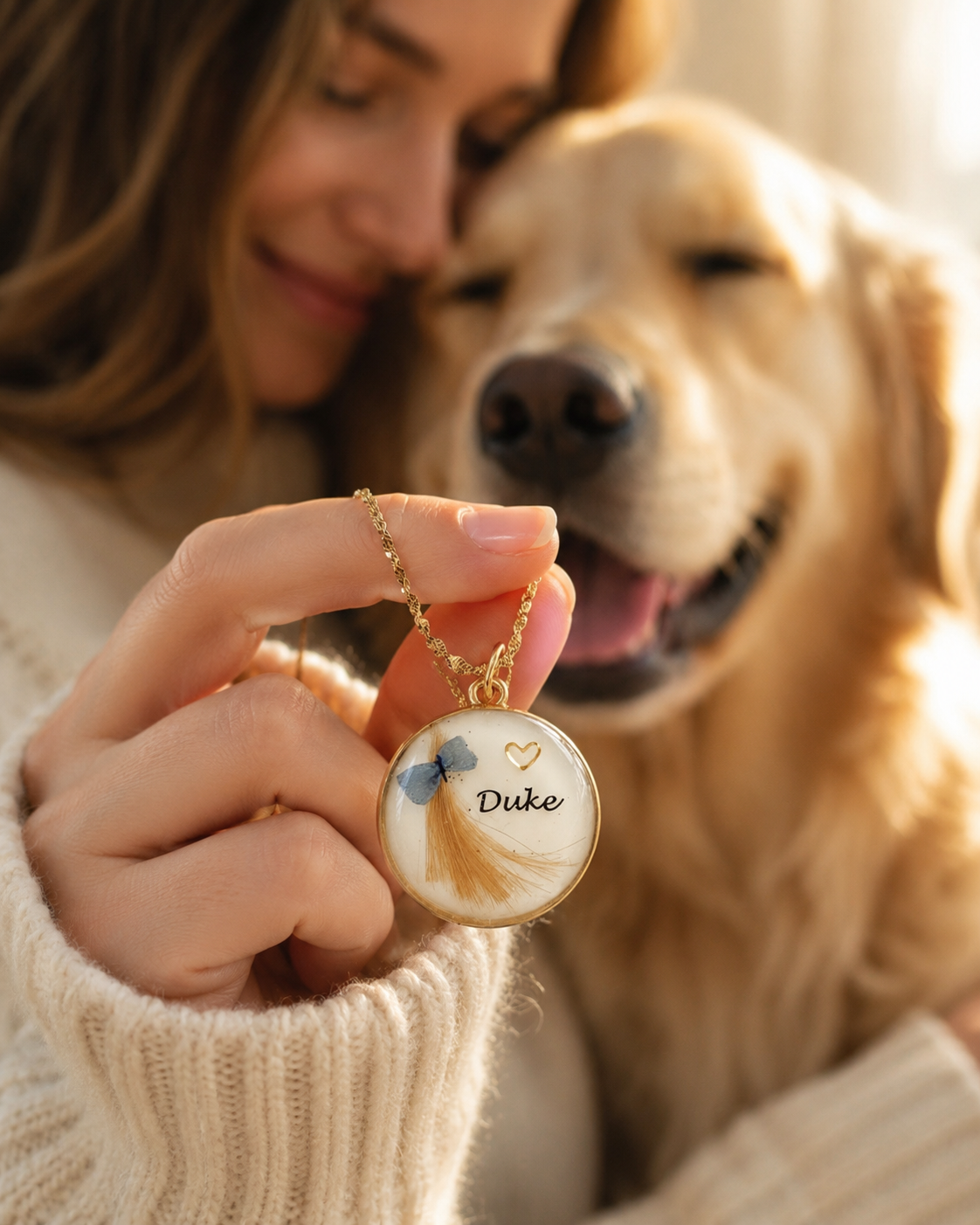 Pet Fur Keepsake Pendant | Blue or Pink Ribbon