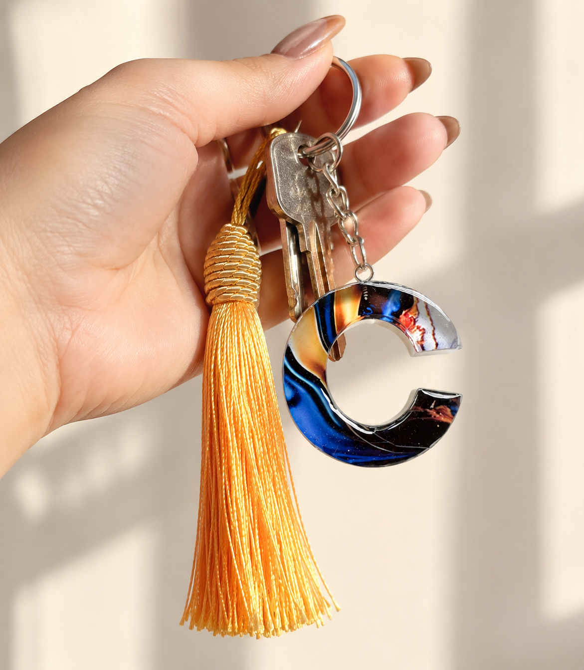 Personalised Galaxy Agate Initial Letter Keychain with Tassel