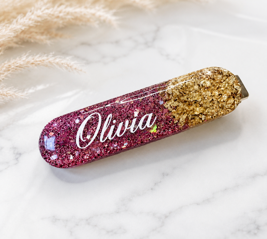 Glitter and Gold-Leaf Resin Hair Clip