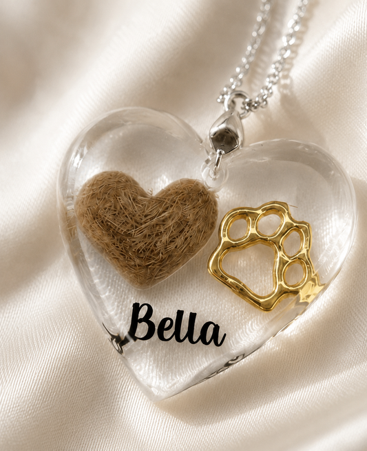 Clear Heart Shaped Pet Fur or Ashes Keepsake Necklace