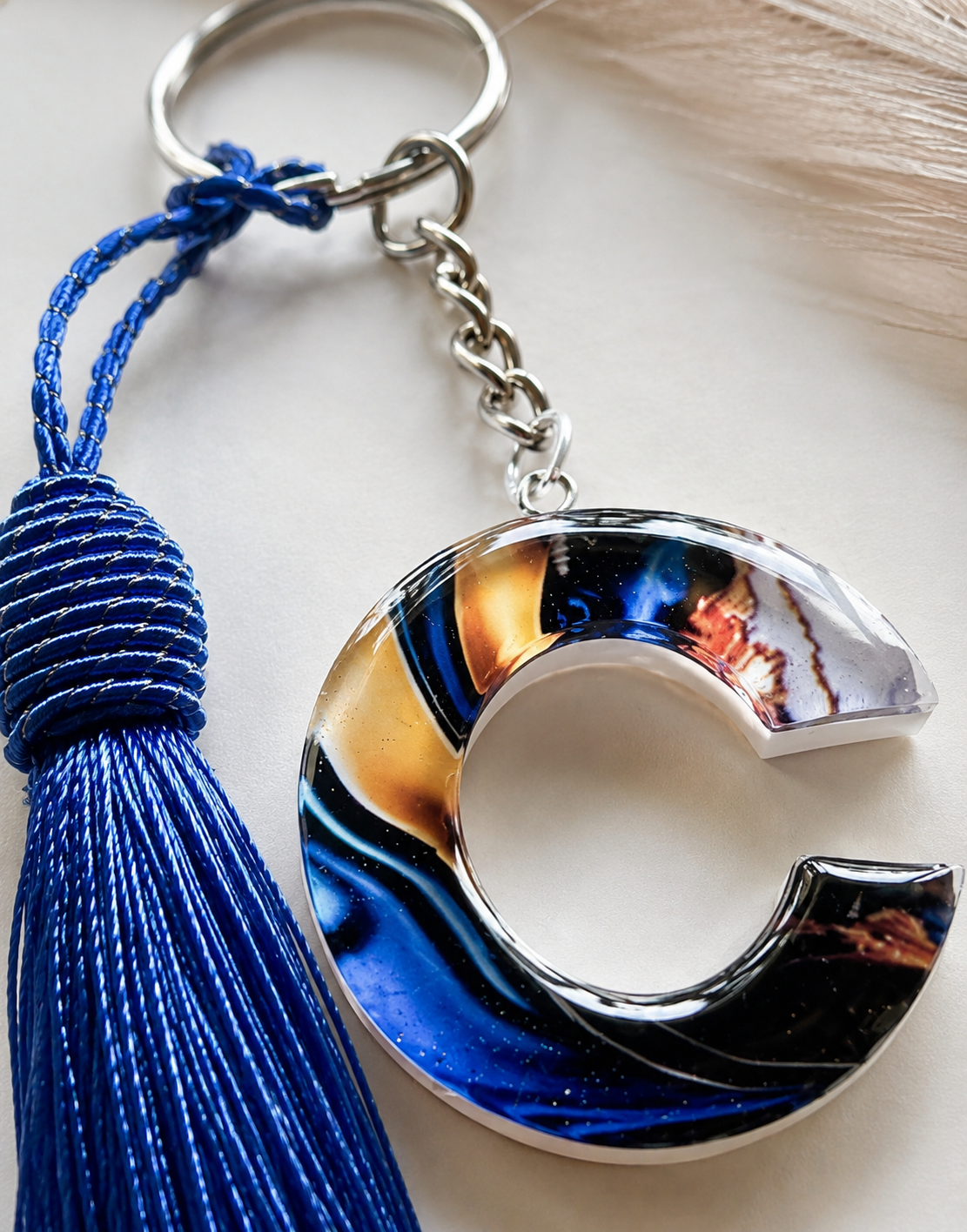 Personalised Galaxy Agate Initial Letter Keychain with Tassel