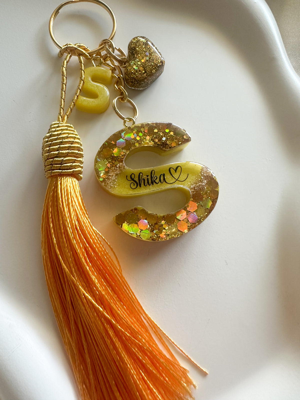 Personalised Geode Glitter & Gold Foil Flakes Initial Keychain