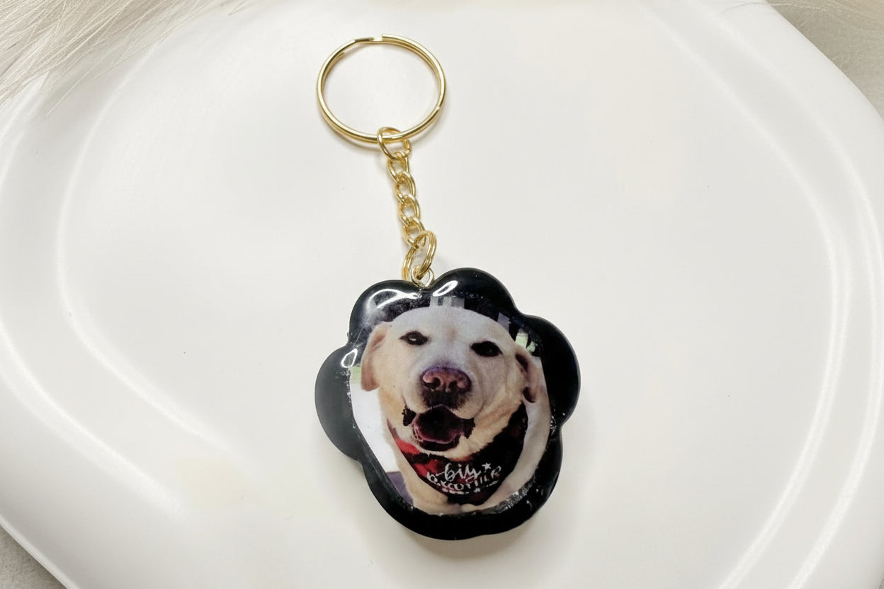 Personalised Paw Print Photo Keychain | Custom Pet Resin Keyring