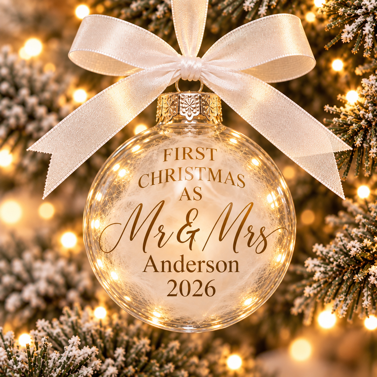 First Christmas as Mr & Mrs Personalised Bauble | Custom Name & Year | Wedding Keepsake Ornament