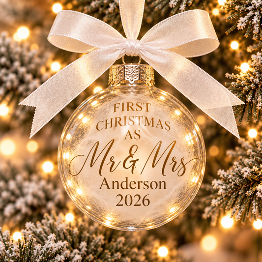 First Christmas as Mr & Mrs Personalised Bauble | Custom Name & Year | Wedding Keepsake Ornament