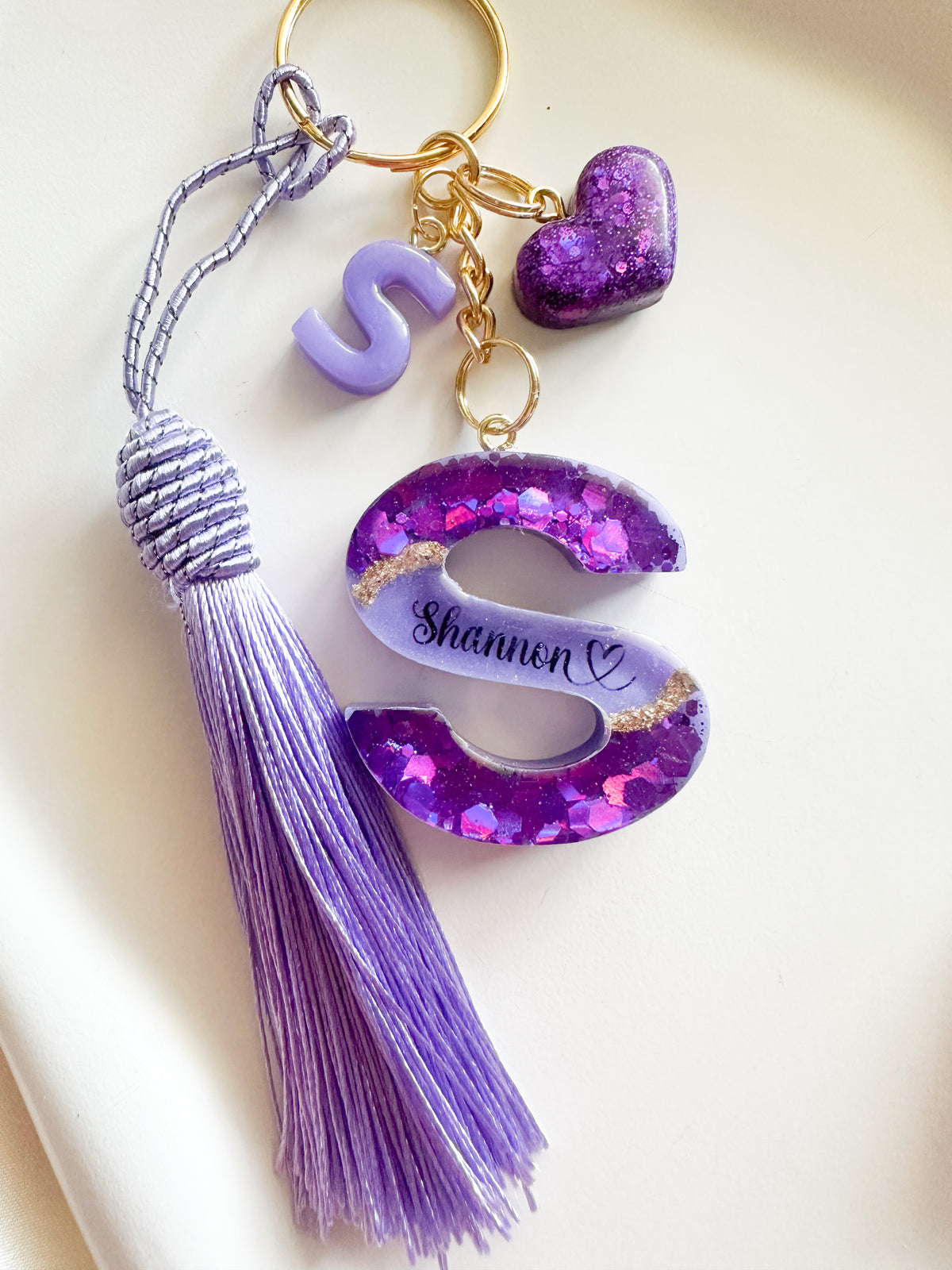 Personalised Geode Glitter & Gold Foil Flakes Initial Keychain