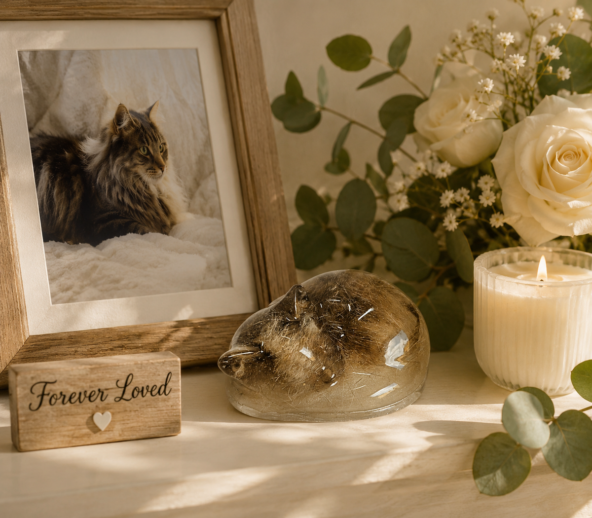 Personalised Cat Memorial Resin Figurine | Fur & Ash Keepsake