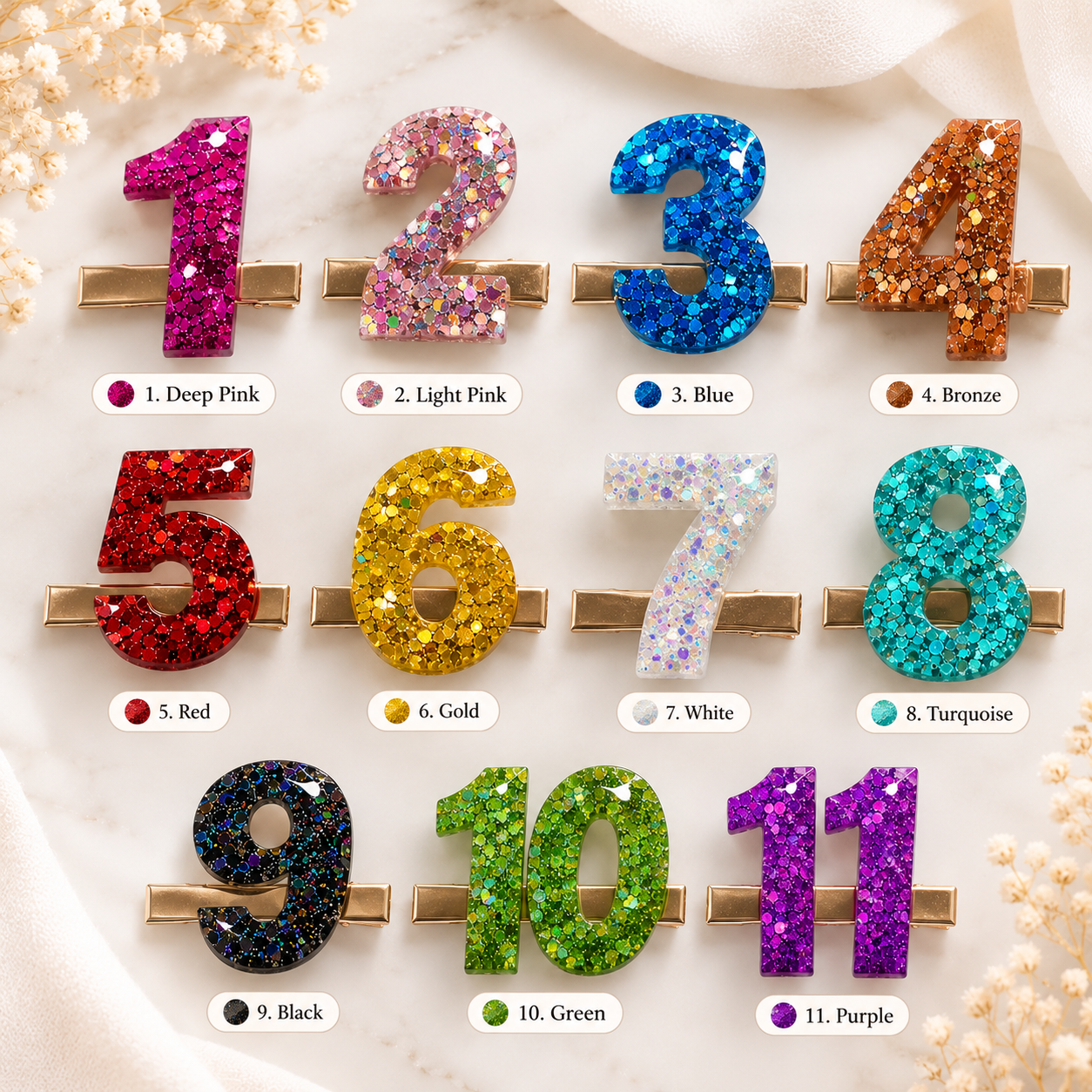 Personalised Glitter Number Hair Clip – Kids Birthday Hair Accessory