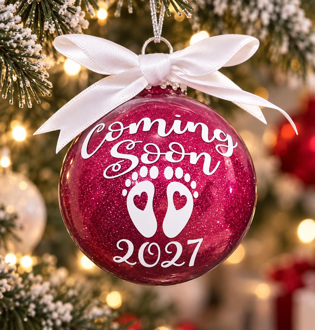 Personalised Pregnancy Announcement Christmas Bauble | Coming Soon