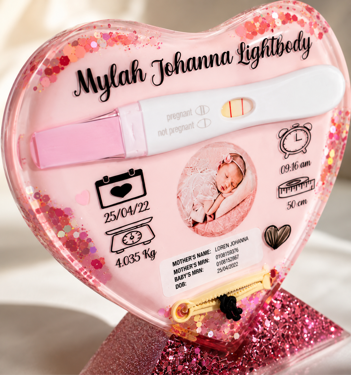 Baby's First Moments Resin Keepsake – Birth Measurements, Photo & Milestone Memory Display