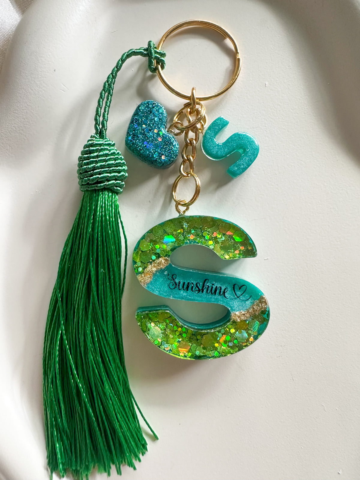 Personalised Geode Glitter & Gold Foil Flakes Initial Keychain