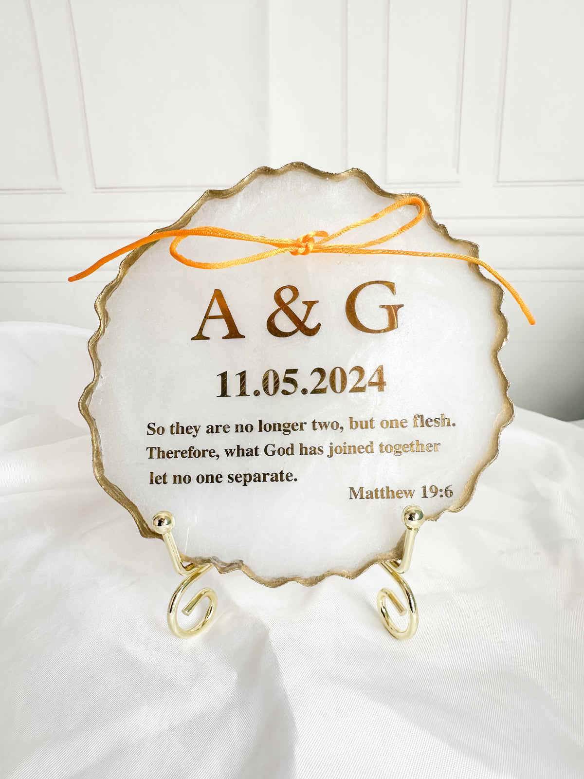 Personalised Wedding Resin Keepsake Plaque | Monogram & Bible Verse | Bridal Gift 11 cm