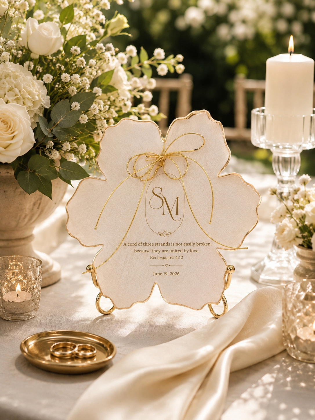 Personalised Petal Resin Wedding Keepsake Plaque | Monogram, Date & Bible Verse | 16cm Gift