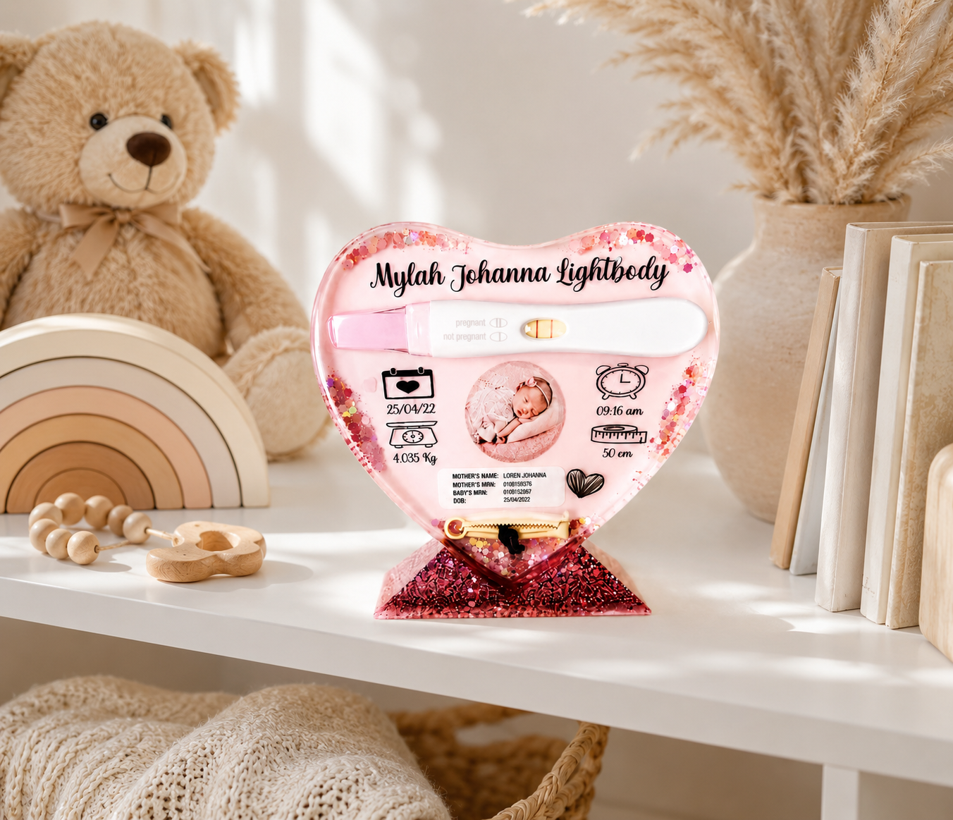 Baby's First Moments Resin Keepsake – Birth Measurements, Photo & Milestone Memory Display