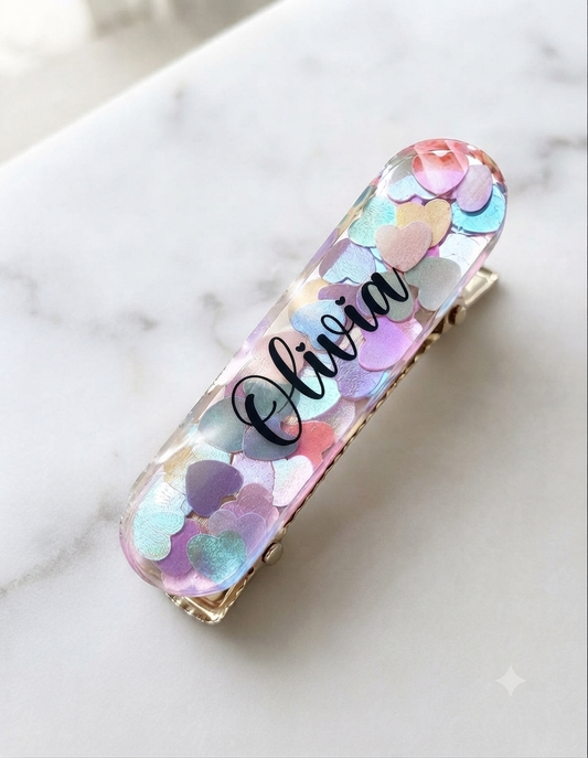 Iridescent Heart Confetti Resin Hair Clip