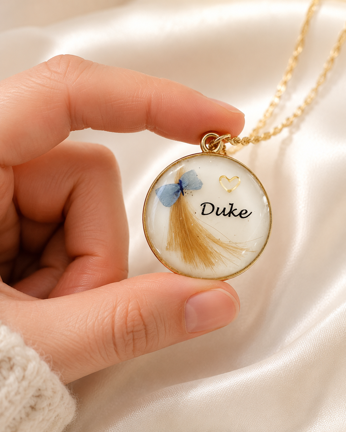 Pet Fur Keepsake Pendant | Blue or Pink Ribbon