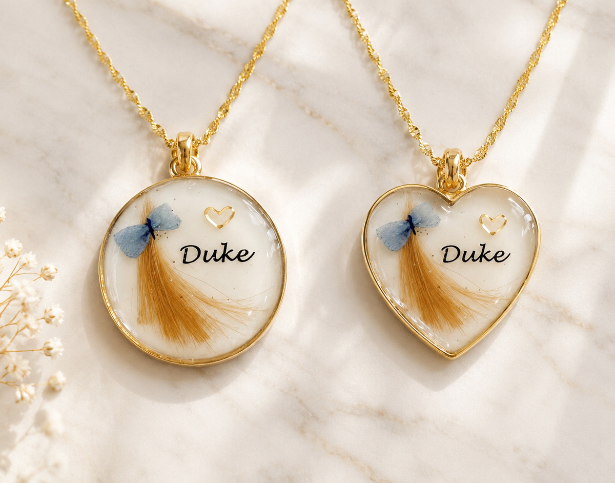 Pet Fur Keepsake Pendant | Blue or Pink Ribbon