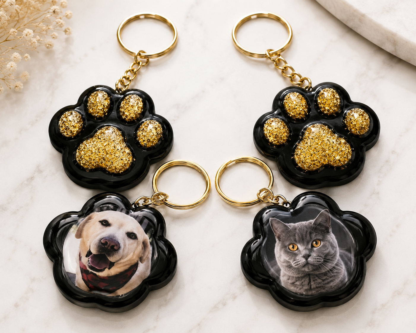 Personalised Paw Print Photo Keychain | Custom Pet Resin Keyring