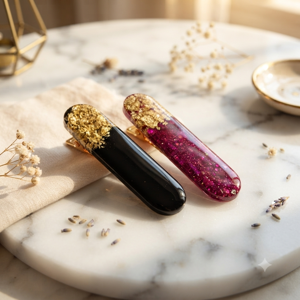 Glitter and Gold-Leaf Resin Hair Clip