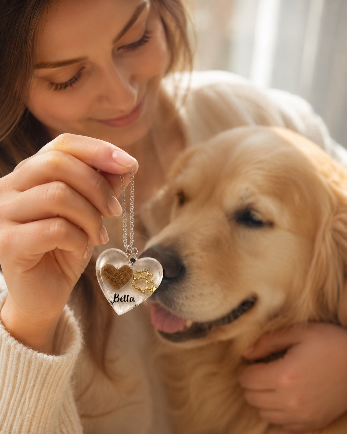 Clear Heart Shaped Pet Fur or Ashes Keepsake Necklace