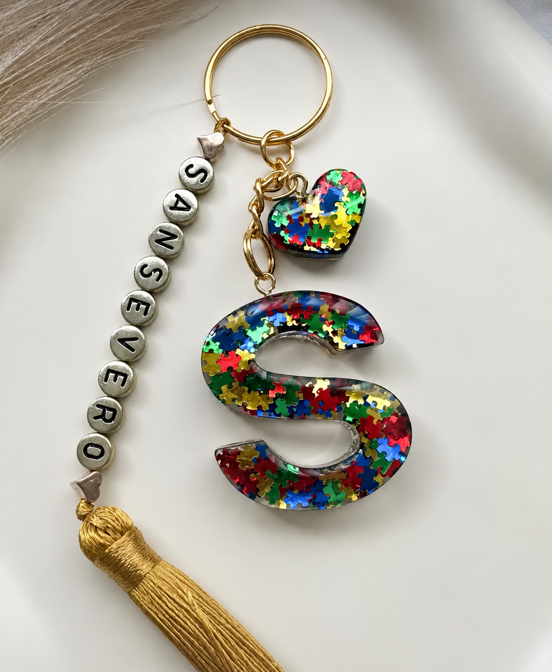 Personalised Autism Awareness Puzzle Initial Letter Keychain