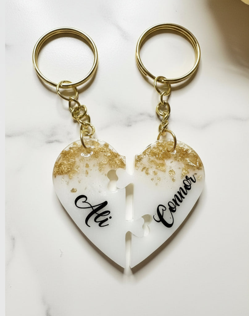 Personalised Matching Heart Keychain Set