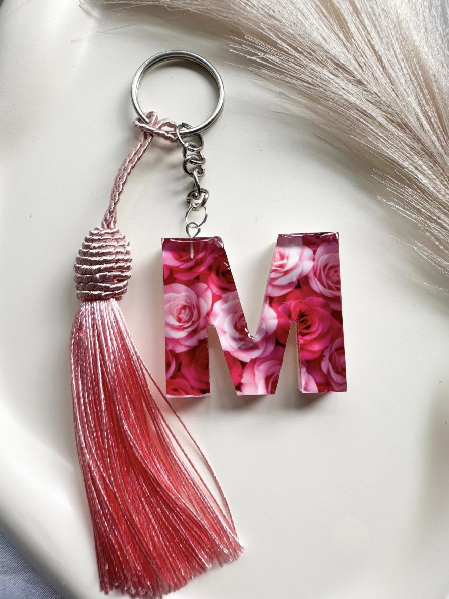Personalised Floral Initial Letter Keychain with Tassel