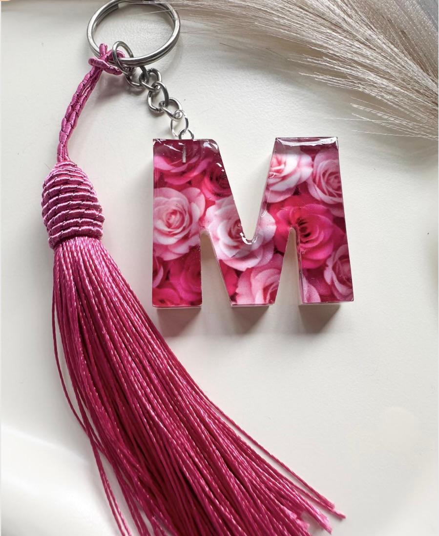 Personalised Floral Initial Letter Keychain with Tassel