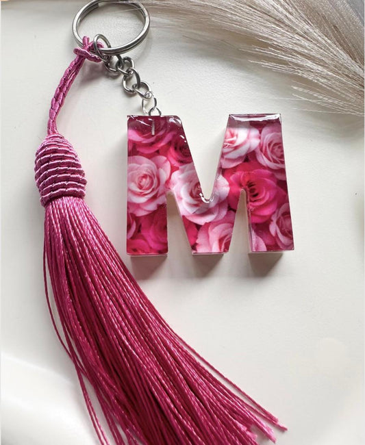 Personalised Floral Initial Letter Keychain with Tassel