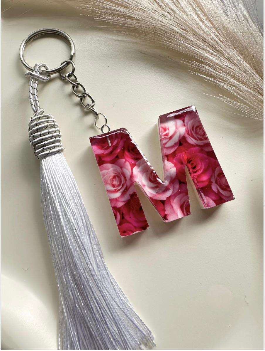 Personalised Floral Initial Letter Keychain with Tassel