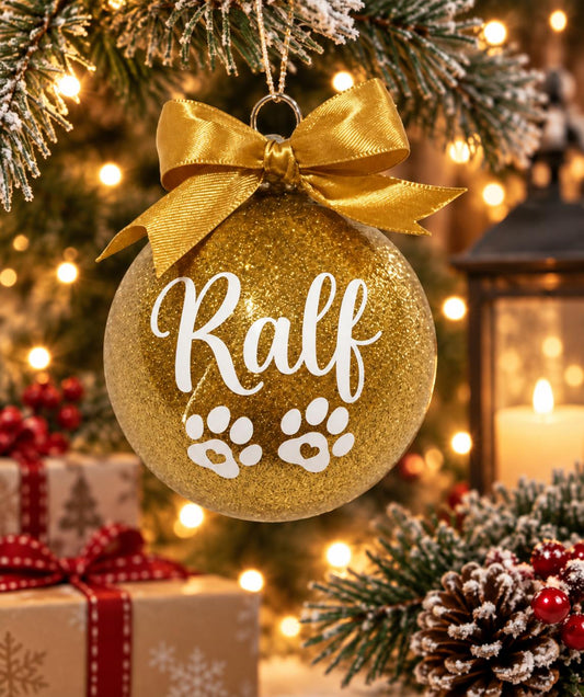 Personalised Pet Christmas Bauble with Paw Prints – Handmade in Australia