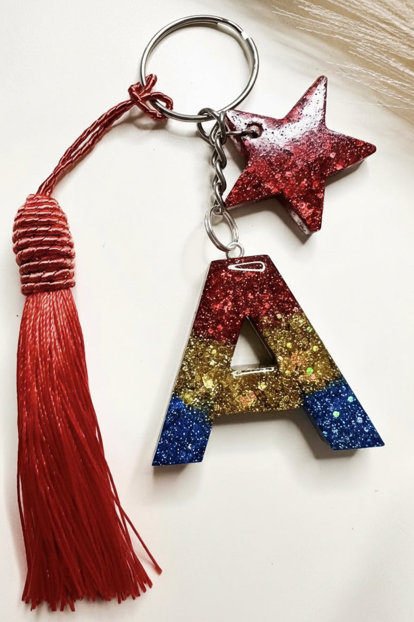 Personalised Wonder Woman Glitter Initial Letter Keychain