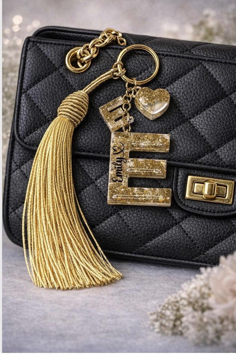 Personalised Gold Flakes Initial Letter Keychain